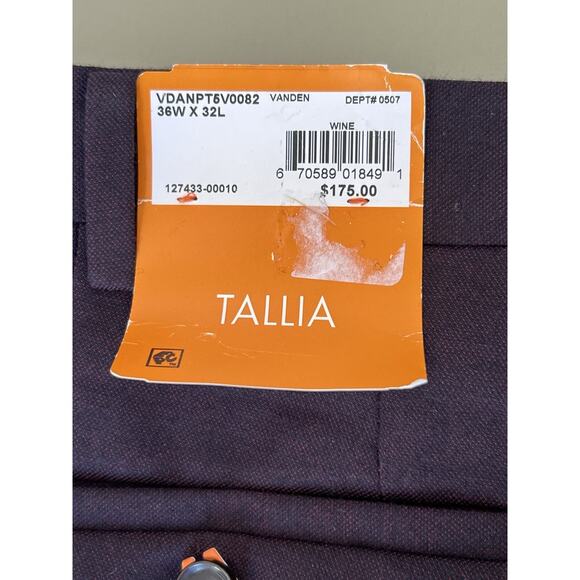 Tallia Vanden Suit Trousers Wool Blend Men’s 36Wx32L Wine - Picture 8 of 8